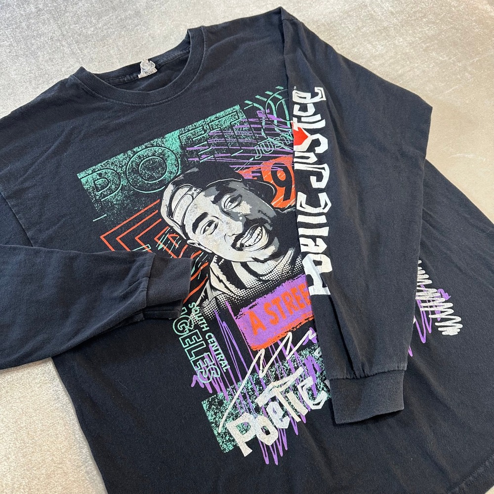 Poetic Justice Tupac Shakur Long Sleeve Graphic T Shirt Black Rap Men's Large
